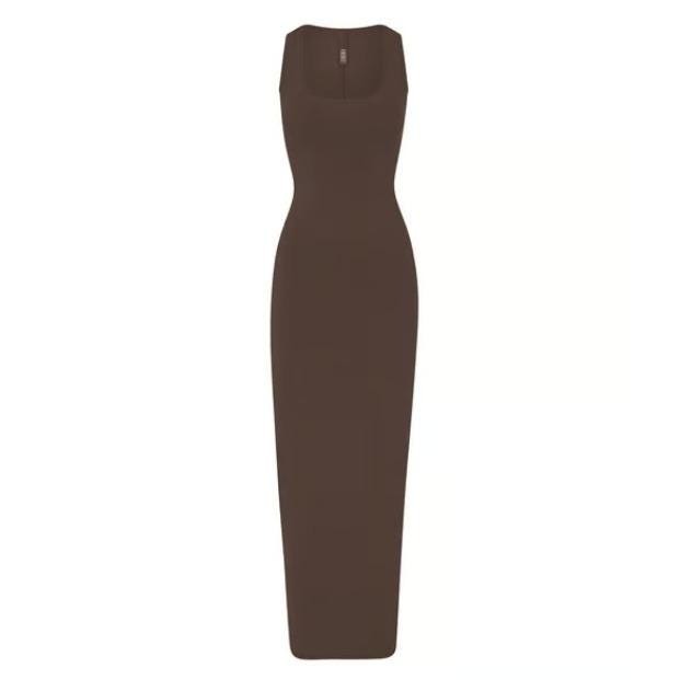Skims New Vintage Scoop Neck Long Sleeveless Dress Cocoa Brown, Large
